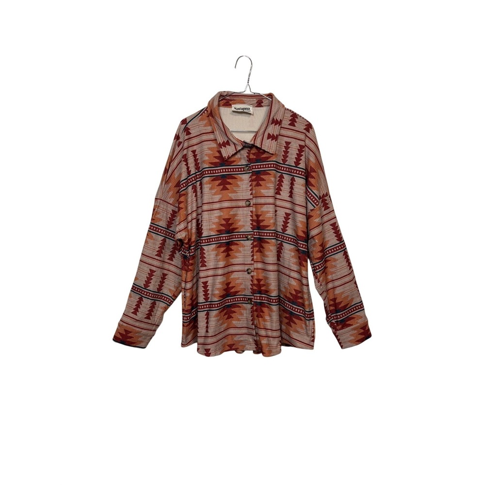 Savanna Jane Shacket Women 1X Orange Aztec Southwestern Corduroy Button PT10995